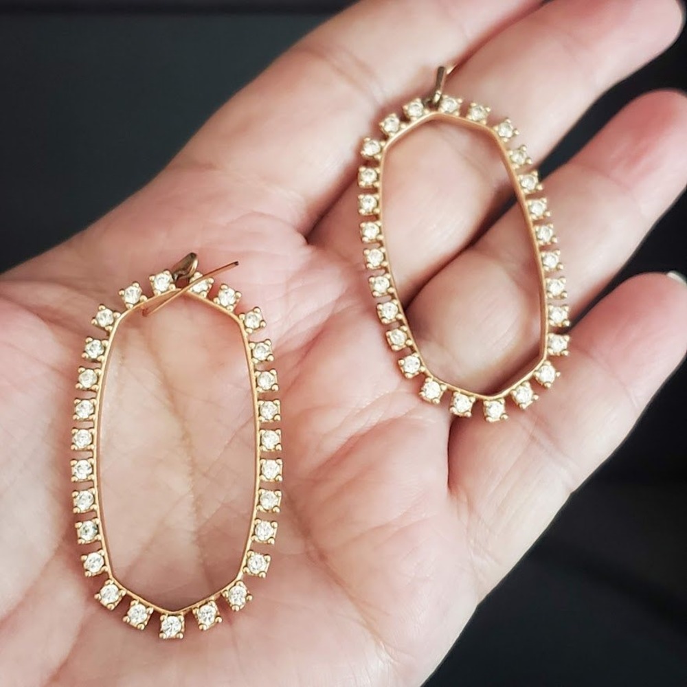 Kendra Scott Elle Open Frame Drop Earrings Rose Gold Tone Crystal Accents